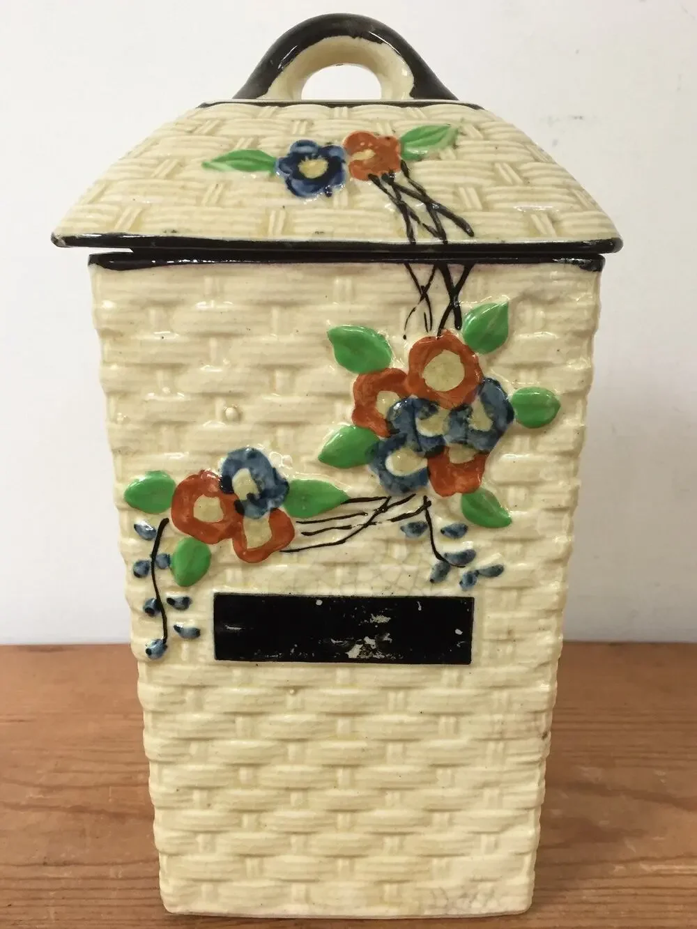 Vtg Hotta Yu Shoten Japanese Basketweave Majolica Blank Kitchen Canister Jar